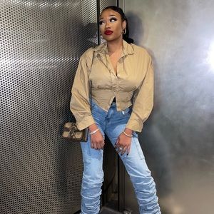 Brown Cropped Button Down